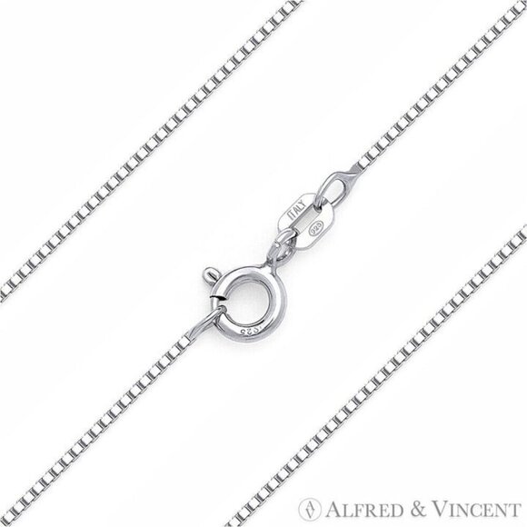 0.7mm Classic Box Link Chain Necklace in .925 Sterling Silver w/ Rhodium - 20" - Picture 1 of 2